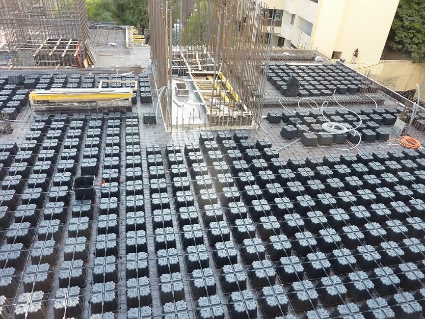 Recycled plastic form- Voided biaxial flat slab - Mega Prefab Worldwide